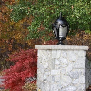 A K136 Regency fixture atop a stone column. Project is in Pittsburg, Pennsylvania.