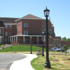 A K56 Cleveland fixture atop a Talisman pole. Project is outside of Mount Saint Scholastica in Atchison, Kansas.