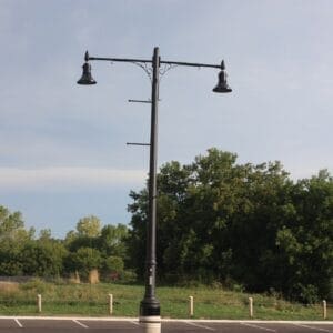 K820 Midland Sr. - Canterbury K820 Midland Sr. fixtures accompanied by banner arms and Brookville style arms all on a Canterbury pole.