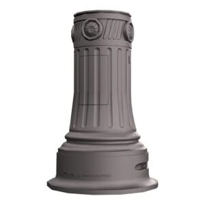 The KSB19 Cleveland Jr. is a decorative split base made from aluminum and compatible with either round or fluted shafts.