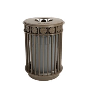 King’s KTR35 or Fairview Trash Receptacle is one of King’s many landscape amenities. Available in multiple powder coat solutions and lid styles, the KTR35 is sure to add a touch of elegance to any project.