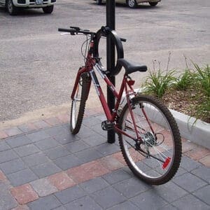 KB320 North York Bicycle Rack - Kincardine, Ontario A KBR20 North York Bicycle Rack finished with one of our signature powder coat solutions. This project is outside of a shopping center in Kincardine, Ontario.