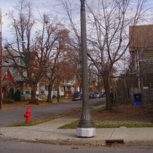 K56 Tudor fixtures accompanied by custom-made arms on top of a Memphis pole.