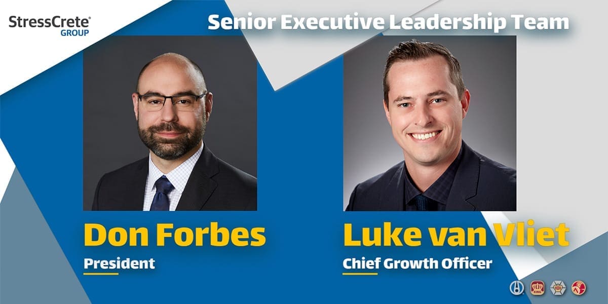StressCrete Group's senior executive team including President Don Forbes and Chief Growth Officer Luke Van Vliet.