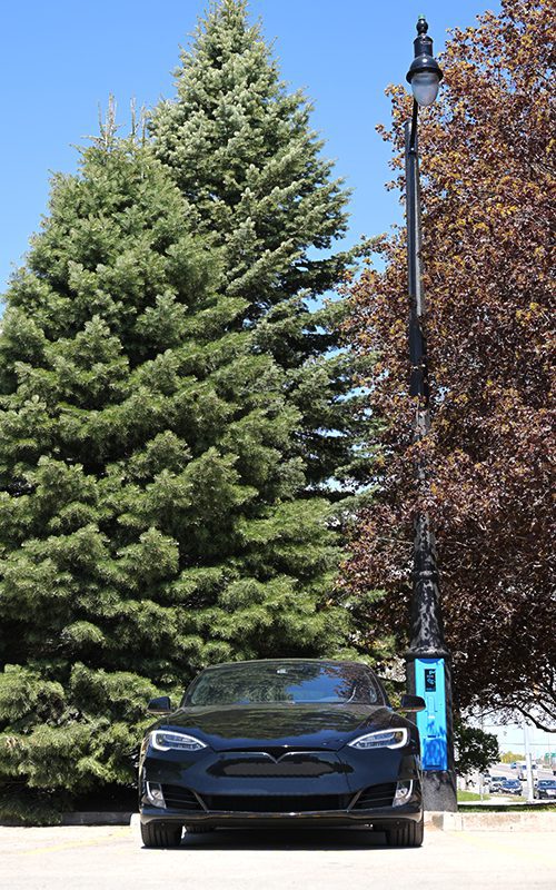 A K803 fixture accompanied by a Pipe style arm on a VoltLock EV Charger Pole.