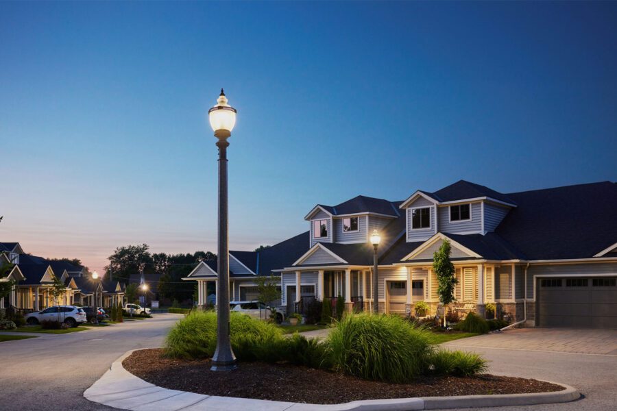 Multiple K118 Washington fixtures atop Memphis poles. This project is in a suburban neighborhood in Madison, Wisconsin.