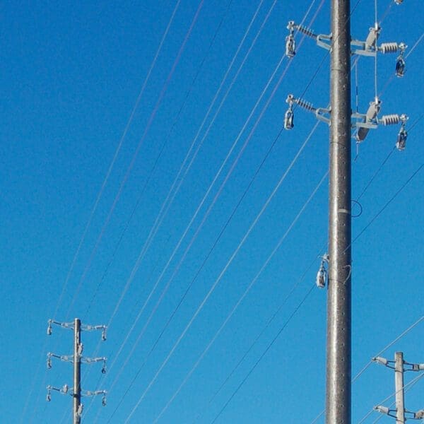 Colored spun concrete poles in a 
