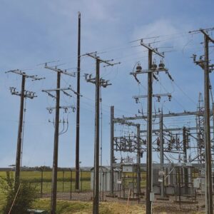 Multiple spun concrete utility poles installed in the city of Keosauqua, Iowa.