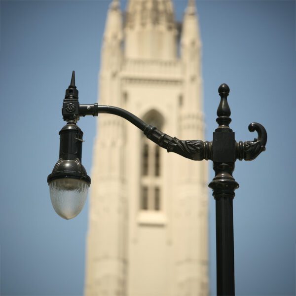 A K703 Solitaire Jr. fixture accompanied by a KA72 Atlantic arm. This project is in front of a cathedral.