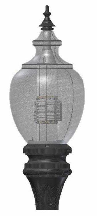 K118 Washington - Assembled Illustration An illustration of a K118 Washington fixture fully assembled, including globe, engine, and capital.