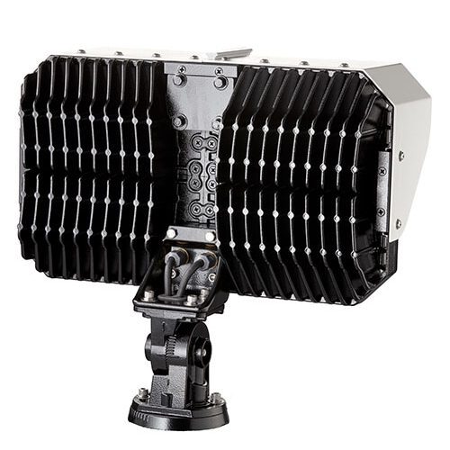Spartan Sports Lighting's KSL1 STRATOS fixture that utilizes a remote driver. This fixture is facing the back to show details of the assembled fixture.