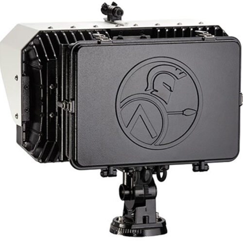 Spartan Sports Lighting's KSL1 STRATOS sports fixture that utilizes an integral driver. This fixture is facing the back and showcasing the engraved Spartan logo.